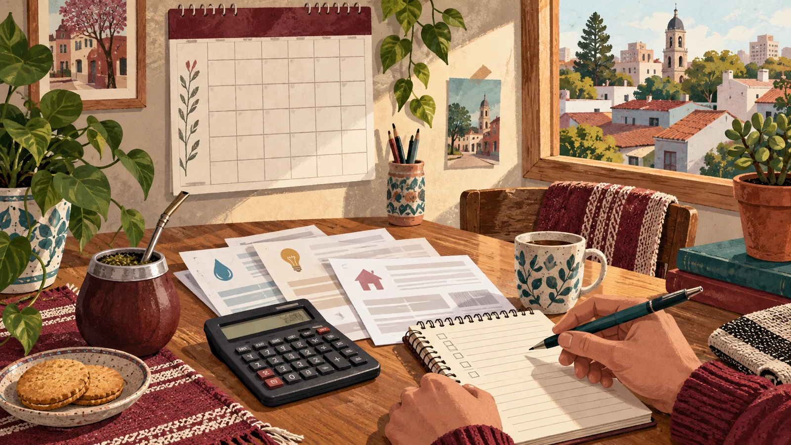 Ilustración editorial generada con IA sobre organización de vencimientos; no es una boleta ni un calendario oficial.