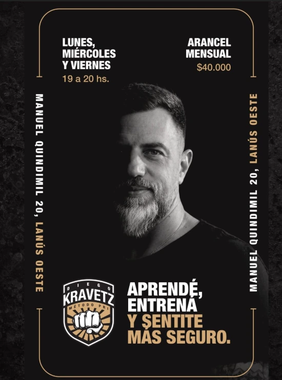 Afiche de la academia de Diego Kravetz: días, horario, dirección y arancel anunciados.
