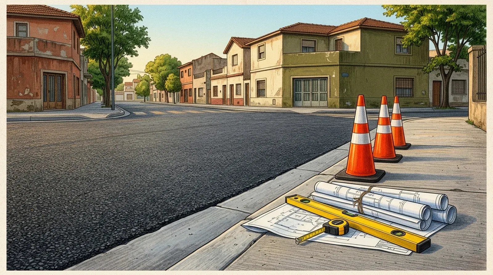 Obras de asfalto y nivelación sobre calzada urbana en Valentín Alsina.
